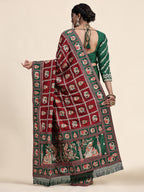 KAIRA-137 Heritage Silk Blend Saree in Royal Maroon & Emerald Green with Traditional Patola Motifs and Ornate Pallu