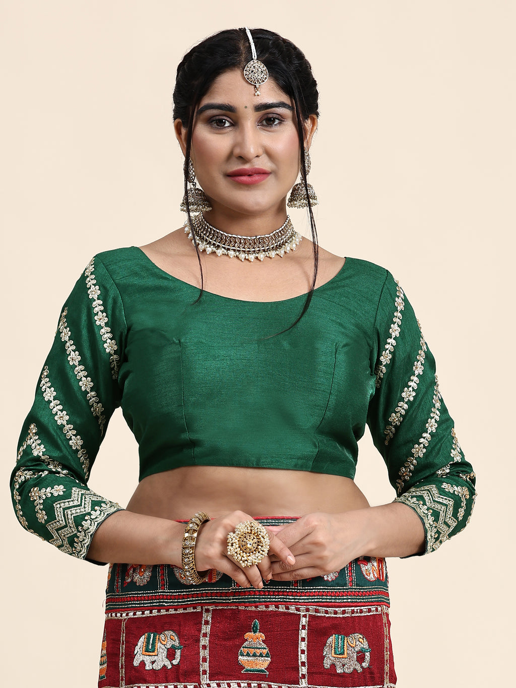 KAIRA-137 Heritage Silk Blend Saree in Royal Maroon & Emerald Green with Traditional Patola Motifs and Ornate Pallu