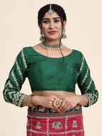 KAIRA-138 Radiant Dark Pink & Emerald Green Silk Blend Saree with Traditional Patola Grid Motifs and Embroidered Tassel Pallu