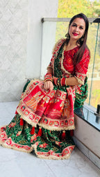 Tulsi Vat Savitri Special: Green Vichitra Silk Saree with Narrative Embroidery & Latkan Tassels