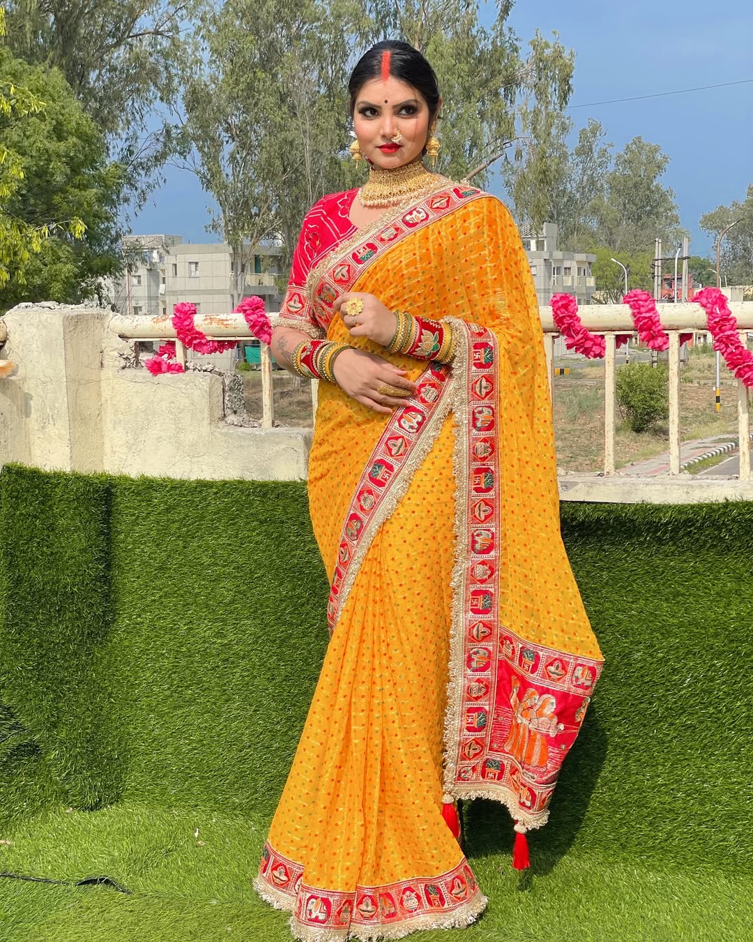 Premium Pure Viscose Yellow Gharchola Saree – Vat Savitri Special Collection