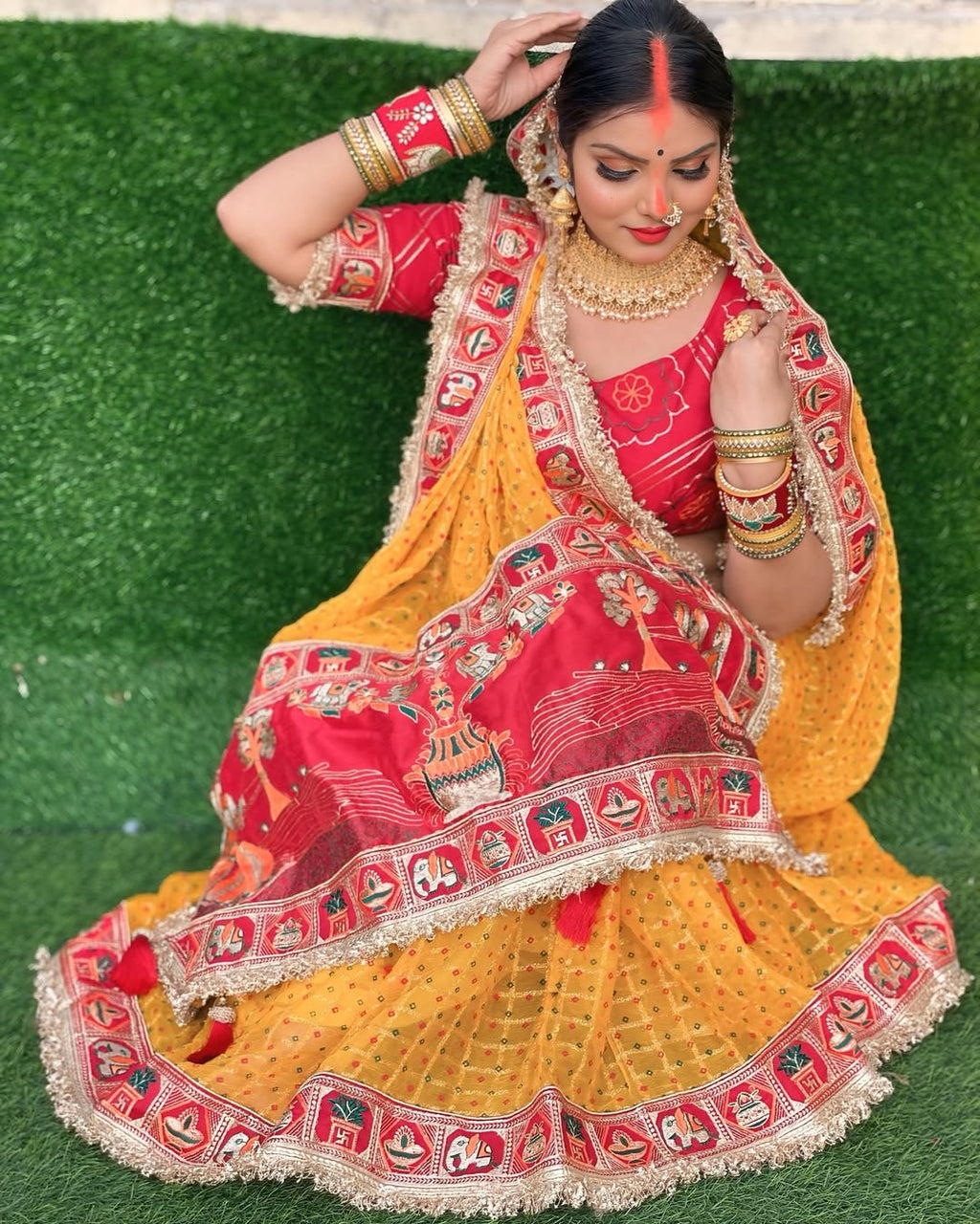 Premium Pure Viscose Yellow Gharchola Saree – Vat Savitri Special Collection