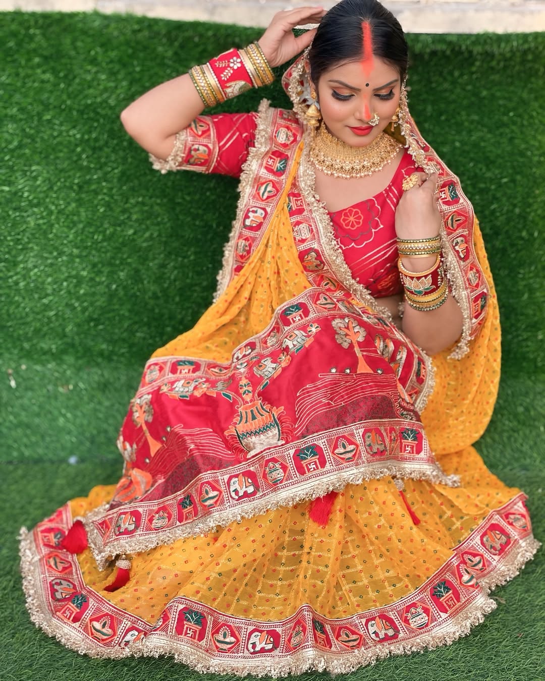 Premium Pure Viscose Yellow Gharchola Saree – Vat Savitri Special Collection
