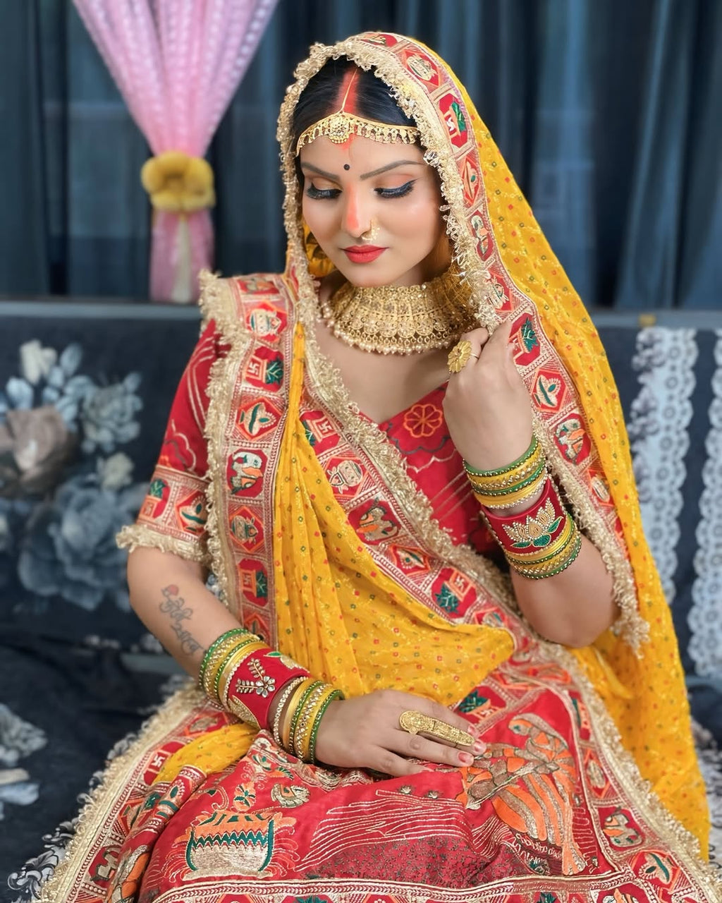 Premium Pure Viscose Yellow Gharchola Saree – Vat Savitri Special Collection