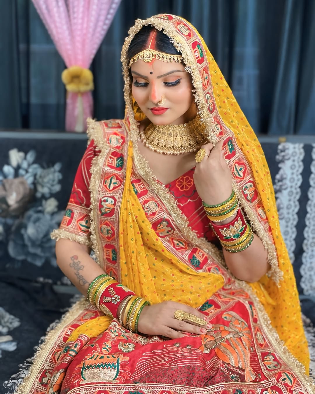 Premium Pure Viscose Yellow Gharchola Saree – Vat Savitri Special Collection