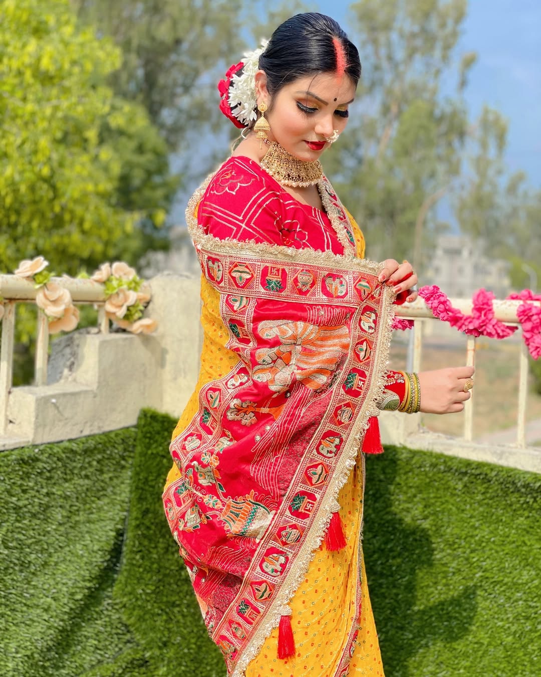 Premium Pure Viscose Yellow Gharchola Saree – Vat Savitri Special Collection