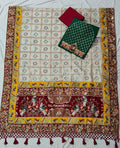 Premium Soft Silk Kusum Off White Maroon Patola Saree With Saubhagyavati Bhava Border