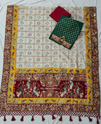 Premium Soft Silk Kusum Off White Maroon Patola Saree With Saubhagyavati Bhava Border