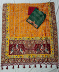 Kusum Sada Saubhagyavati Bhava Wedding Saree – Vibrant Orange-Yellow & Maroon