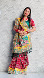 Kusum Maroon Sada Saubhagyavati Bhava Patola Saree – Heavy Embroidery & Designer Blouse