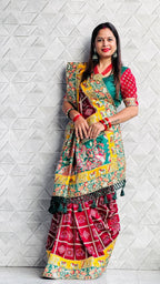 Kusum Maroon Sada Saubhagyavati Bhava Patola Saree – Heavy Embroidery & Designer Blouse