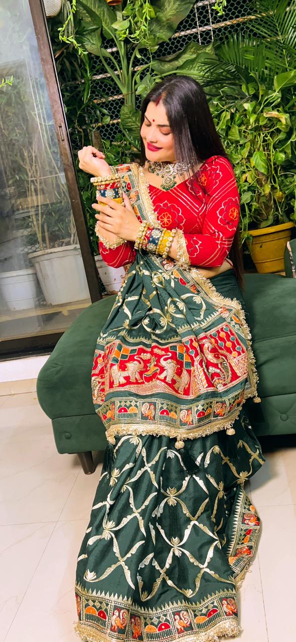 Krisha Green Premium Pure Jacquard Soft Silk Saree - Traditional Heritage Collection
