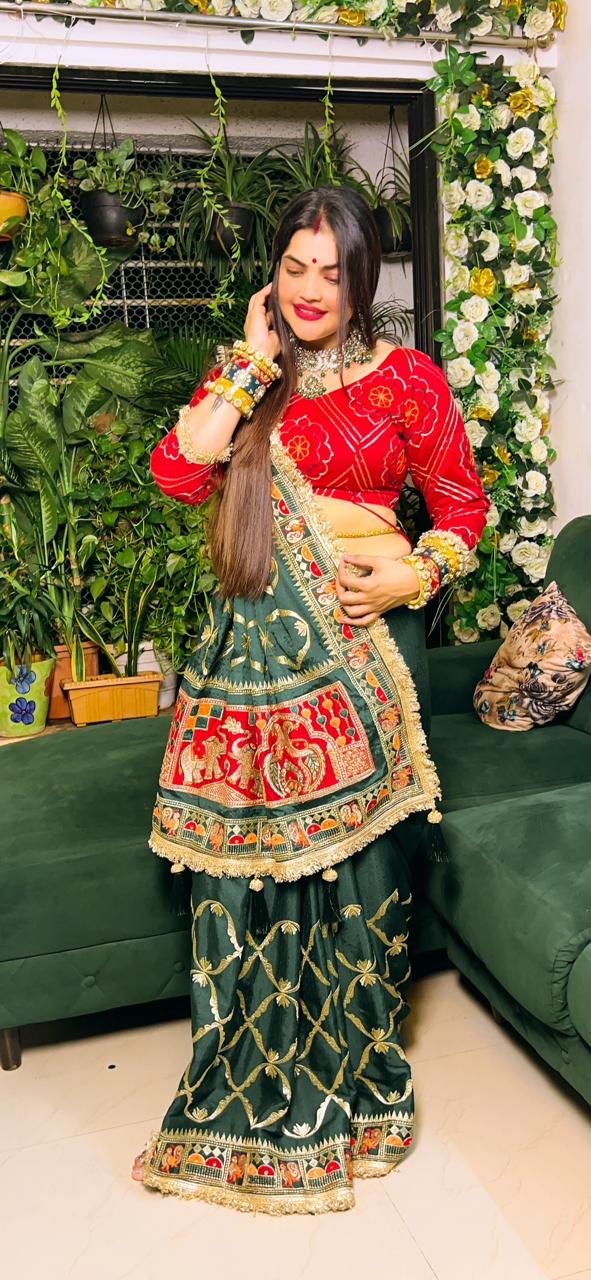 Krisha Green Premium Pure Jacquard Soft Silk Saree - Traditional Heritage Collection