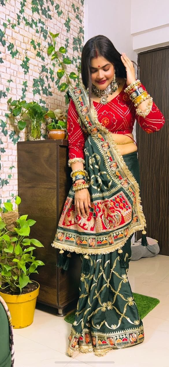 Krisha Green Premium Pure Jacquard Soft Silk Saree - Traditional Heritage Collection