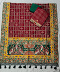 Kusum Maroon Sada Saubhagyavati Bhava Patola Saree – Heavy Embroidery & Designer Blouse