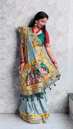 Kusum Dark Pastel Moonstone Blue Sada Saubhagyavati Bhava Wedding Patola Saree