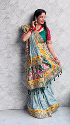 Kusum Dark Pastel Moonstone Blue Sada Saubhagyavati Bhava Wedding Patola Saree