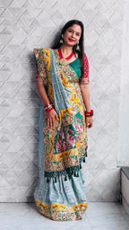 Kusum Dark Pastel Moonstone Blue Sada Saubhagyavati Bhava Wedding Patola Saree