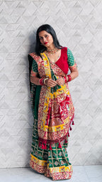 Kusum Green Sada Saubhagyavati Bhava Patola Saree – Heavy Embroidery & Designer Blouse