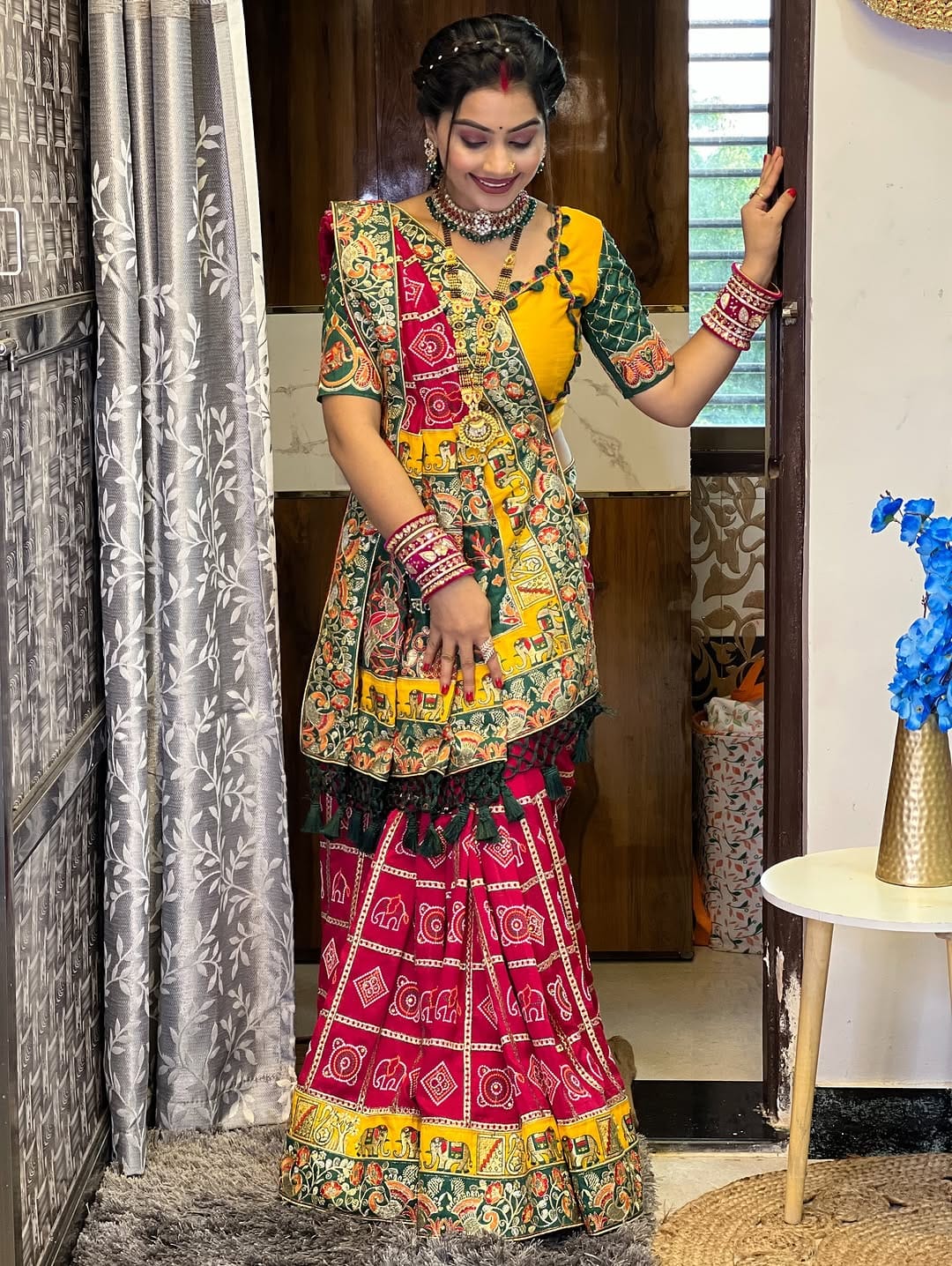 Kusum Pink Colour Sada Saubhagyavati Bhava Wedding Patola Saree