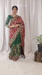 KAIRA-137 Heritage Silk Blend Saree in Royal Maroon & Emerald Green with Traditional Patola Motifs and Ornate Pallu