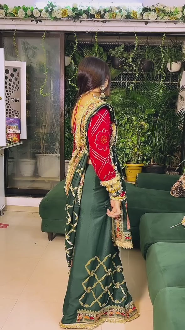 Krisha Green Premium Pure Jacquard Soft Silk Saree - Traditional Heritage Collection