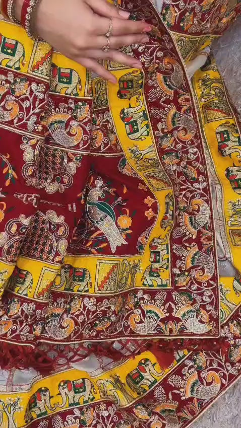 Premium Soft Silk Kusum Off White Maroon Patola Saree With Saubhagyavati Bhava Border