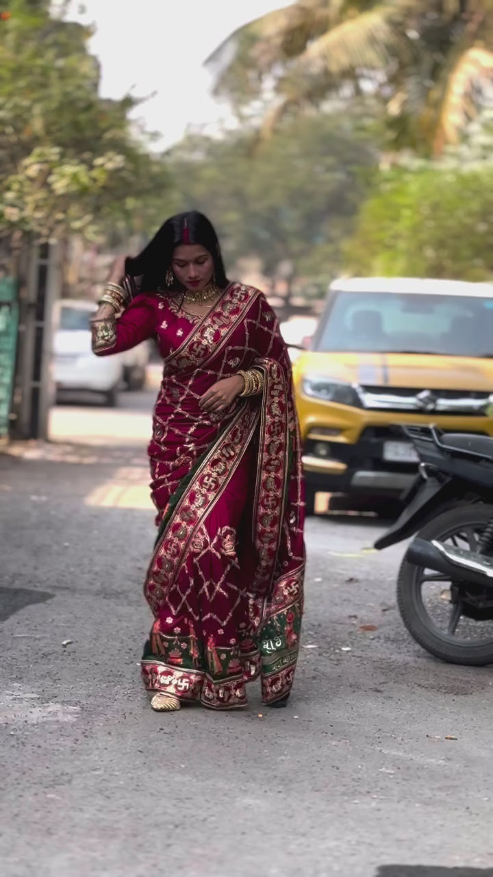 Premium Maroon & Green Traditional Wedding Panetar Patola Saree – Shubh Laabh 2