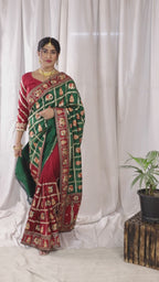 KAIRA-136 Royal Green & Maroon Silk Blend Saree with Traditional Patola Motifs and Heavy Embroidered Pallu
