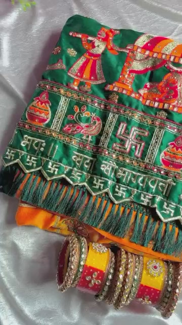 Orange Yellow & Green "Sada Saubhagyavati" Soft Silk Saree with Royal Doli Pallu