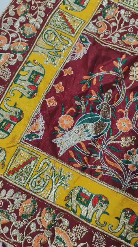 Premium Soft Silk Kusum Off White Maroon Patola Saree With Saubhagyavati Bhava Border