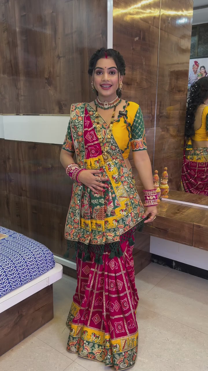 Kusum Pink Colour Sada Saubhagyavati Bhava Wedding Patola Saree