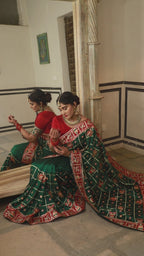 Emerald Green & Maroon Heavy Soft Silk Wedding Saree with Intricate Embroidery & Diamond Work – Kalash Collection